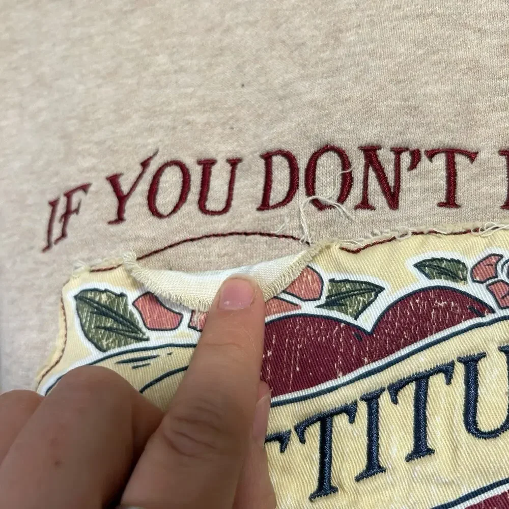 Big Dogs Embroidered Attitude Sweatshirt Patchwork Y2K Beige Medium - Picture 8 of 14